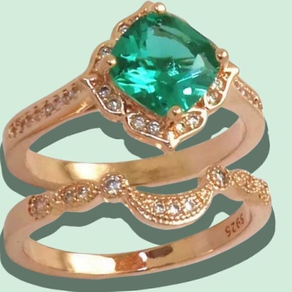 EMERALD DIAMOND WEDDING SET 6,7,8 - Picture 2 of 5